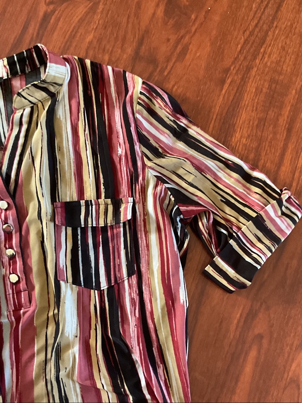Cocomo Petite Vertical Stripe Blouse in Pink, Black & Cream - Picture 4 of 5